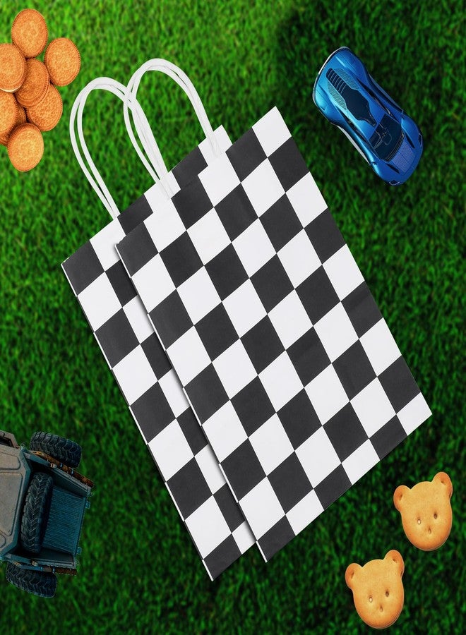 Motroce 16Pcs Checkered Racing Treat Bags, Race Car Party Favor Bags, Black and White Checkered Gift Bags with Handles, Racing Flag Candy Bags Goodie Bags for Race Car Themed Birthday Party Supplies - Image 4